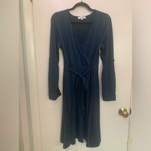 Manydress Long Sleeve V-neck Vintage Midi Cocktail Wrap Dress w/ pockets